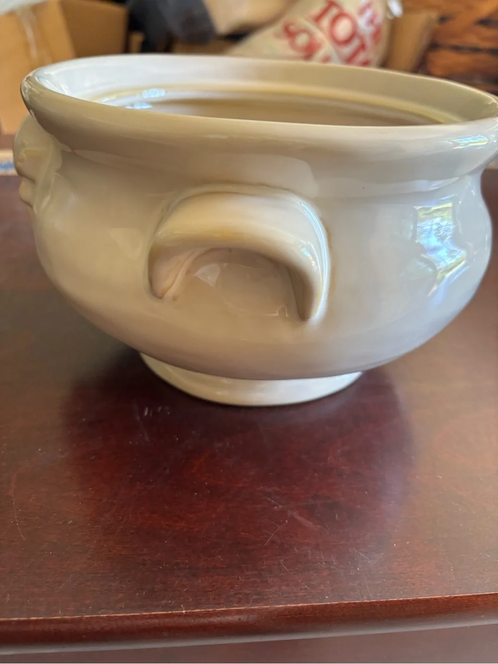 Vintage NWT Pottery Barn Covered Serving Bowl White Ceramic Pomegranate Fruit